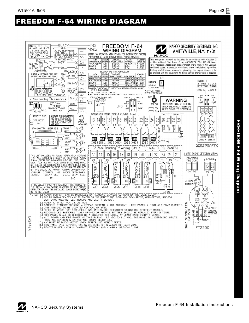 Freedom f-64 wiring diagram | Napco Security Technologies WI1501A User Manual | Page 43 / 44