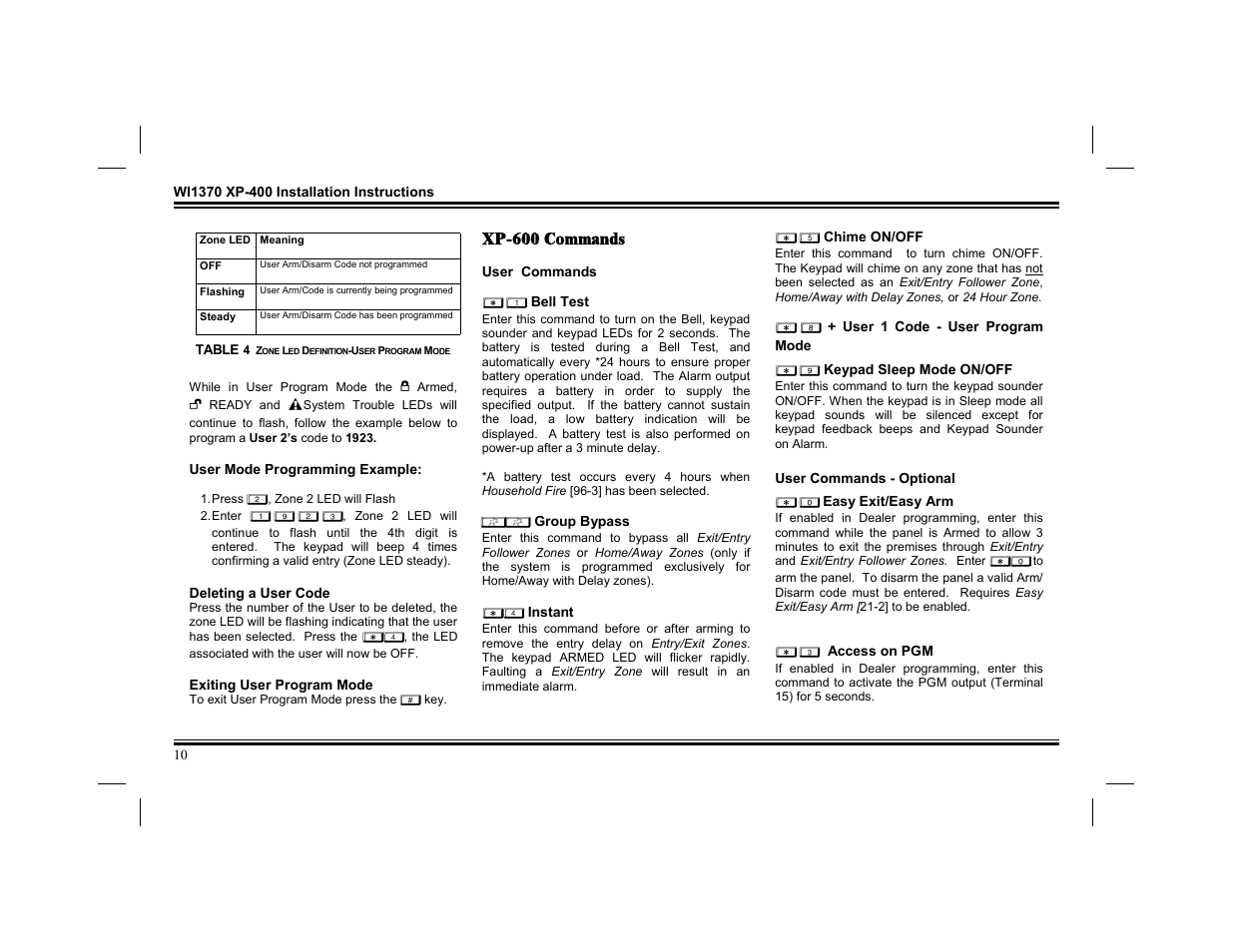 Xp-600 commands | Napco Security Technologies XP-400 User Manual | Page 10 / 28