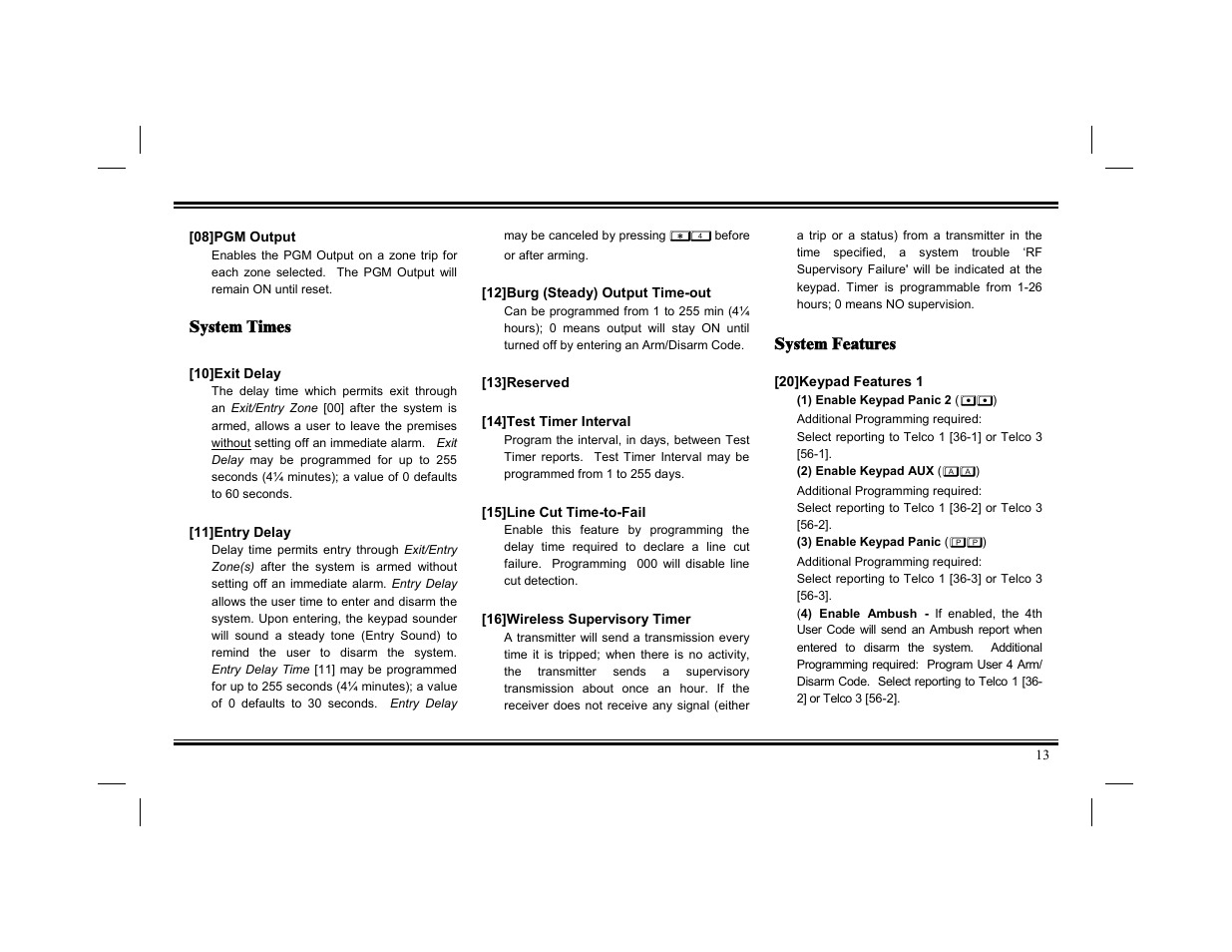System times, System features | Napco Security Technologies XP-400 User Manual | Page 13 / 28