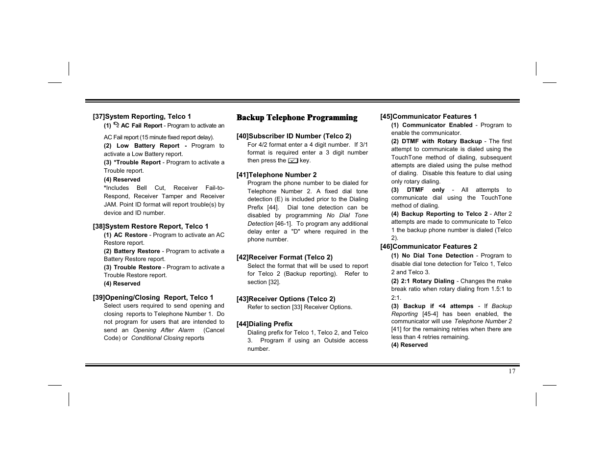 Backup telephone programming | Napco Security Technologies XP-400 User Manual | Page 17 / 28