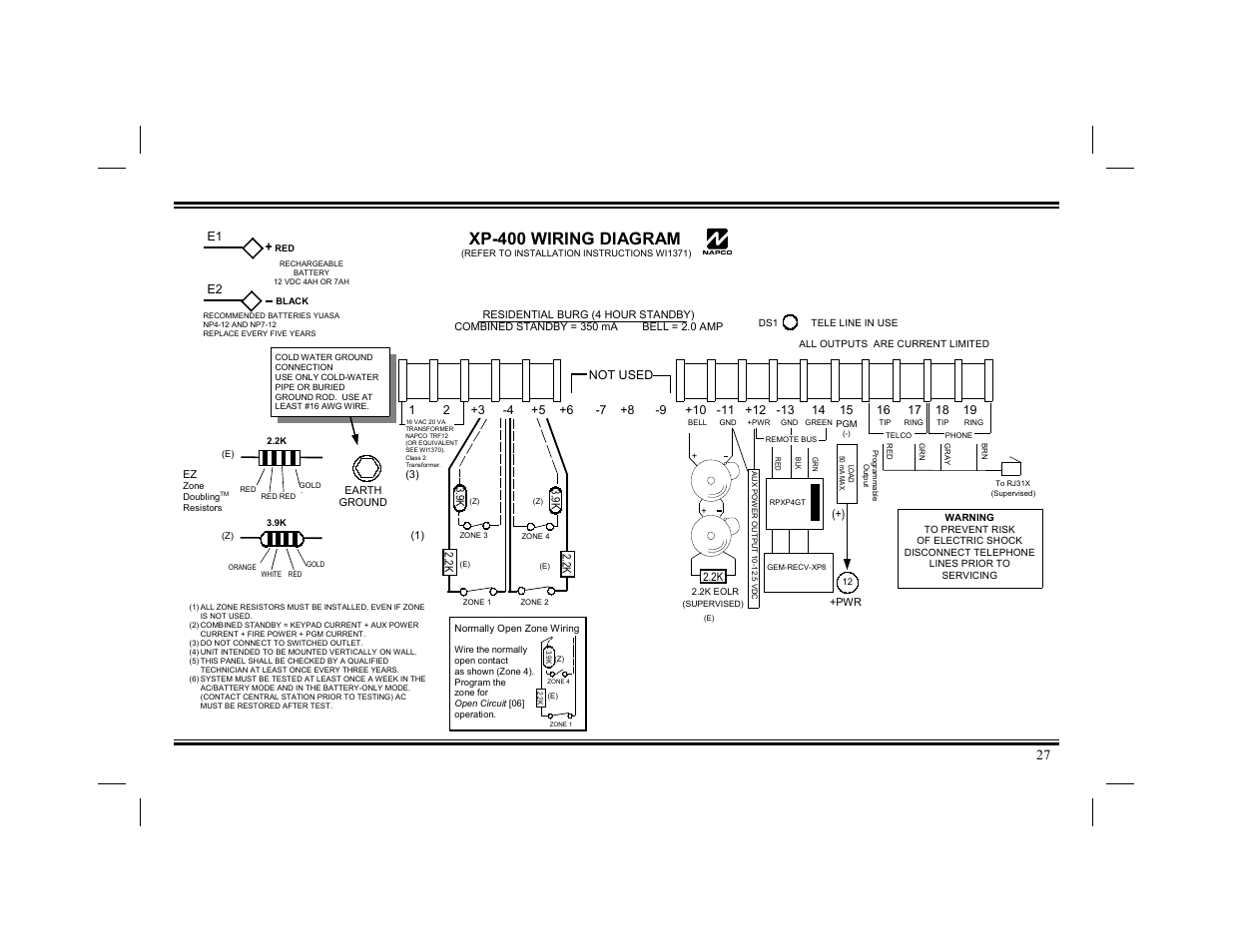 Xp-400 wiring diagram | Napco Security Technologies XP-400 User Manual | Page 27 / 28