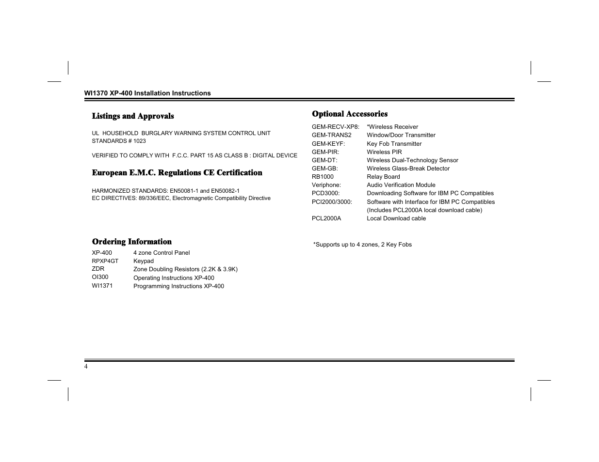 Napco Security Technologies XP-400 User Manual | Page 4 / 28