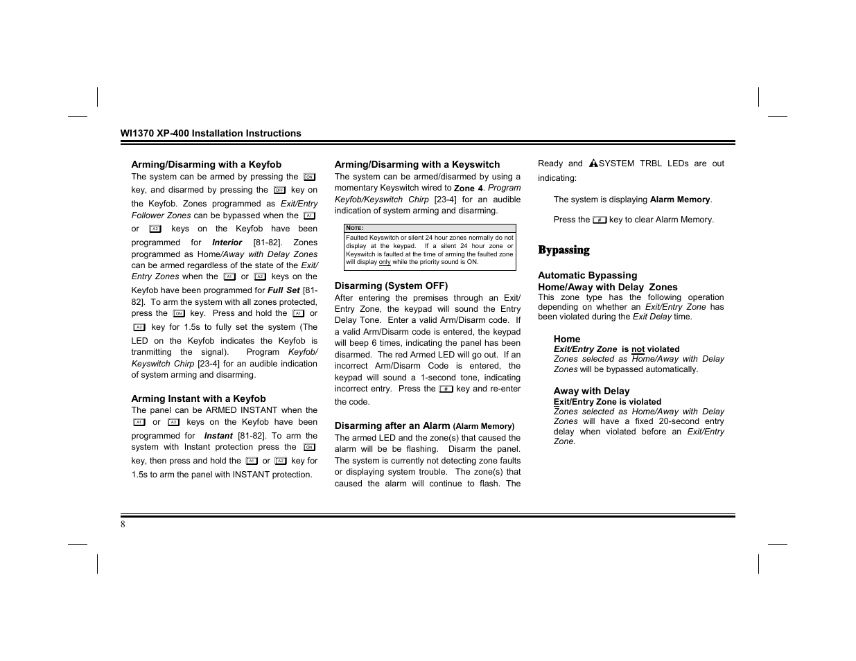 Bypassing | Napco Security Technologies XP-400 User Manual | Page 8 / 28
