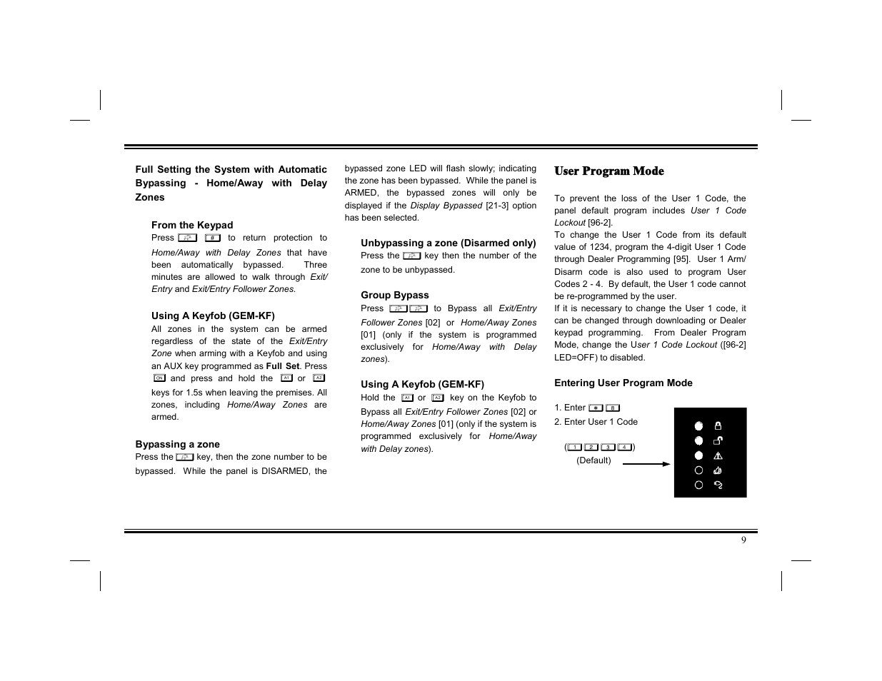 User program mode | Napco Security Technologies XP-400 User Manual | Page 9 / 28