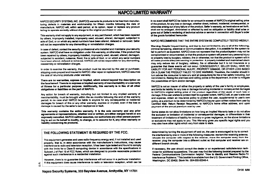 Napco Security Technologies Alert 800 User Manual | Page 16 / 16