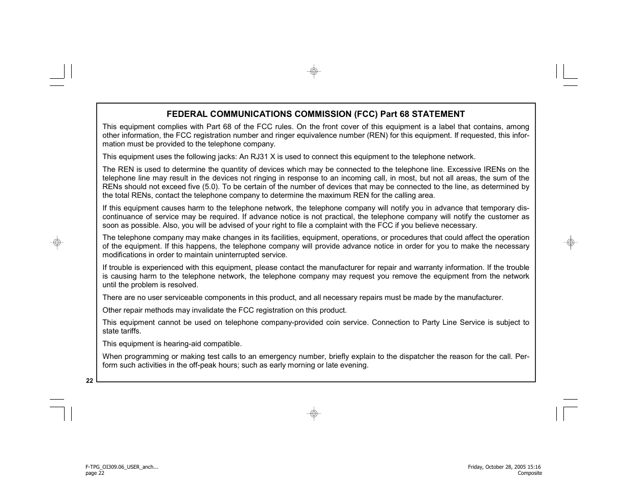 Napco Security Technologies F-TPG User Manual | Page 22 / 28