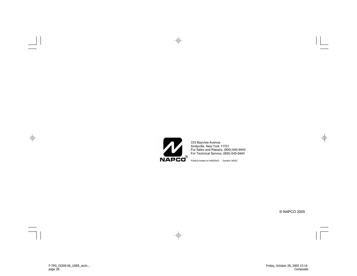 Napco Security Technologies F-TPG User Manual | Page 28 / 28