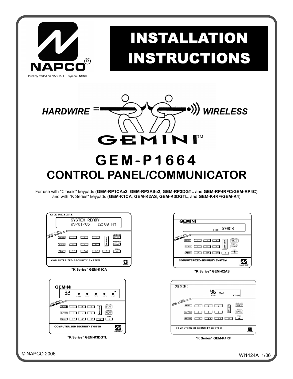 Napco Security Technologies GEM-P1664 User Manual | 60 pages