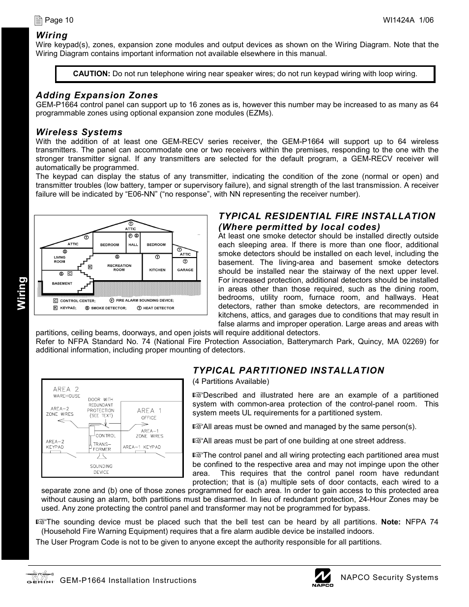 Wiring | Napco Security Technologies GEM-P1664 User Manual | Page 10 / 60