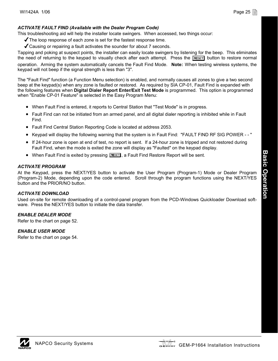 Basic op eratio n | Napco Security Technologies GEM-P1664 User Manual | Page 25 / 60