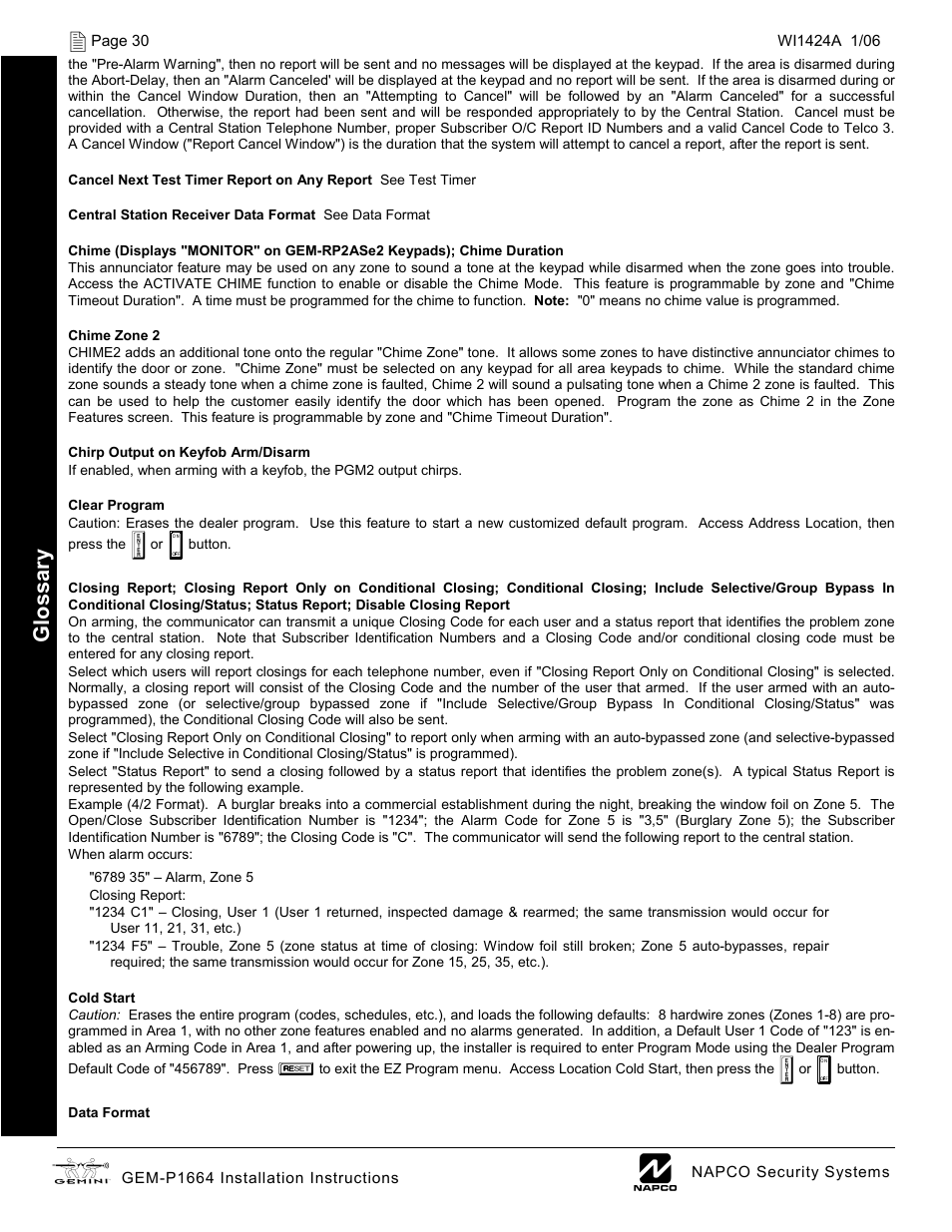 Gl oss ar y | Napco Security Technologies GEM-P1664 User Manual | Page 30 / 60