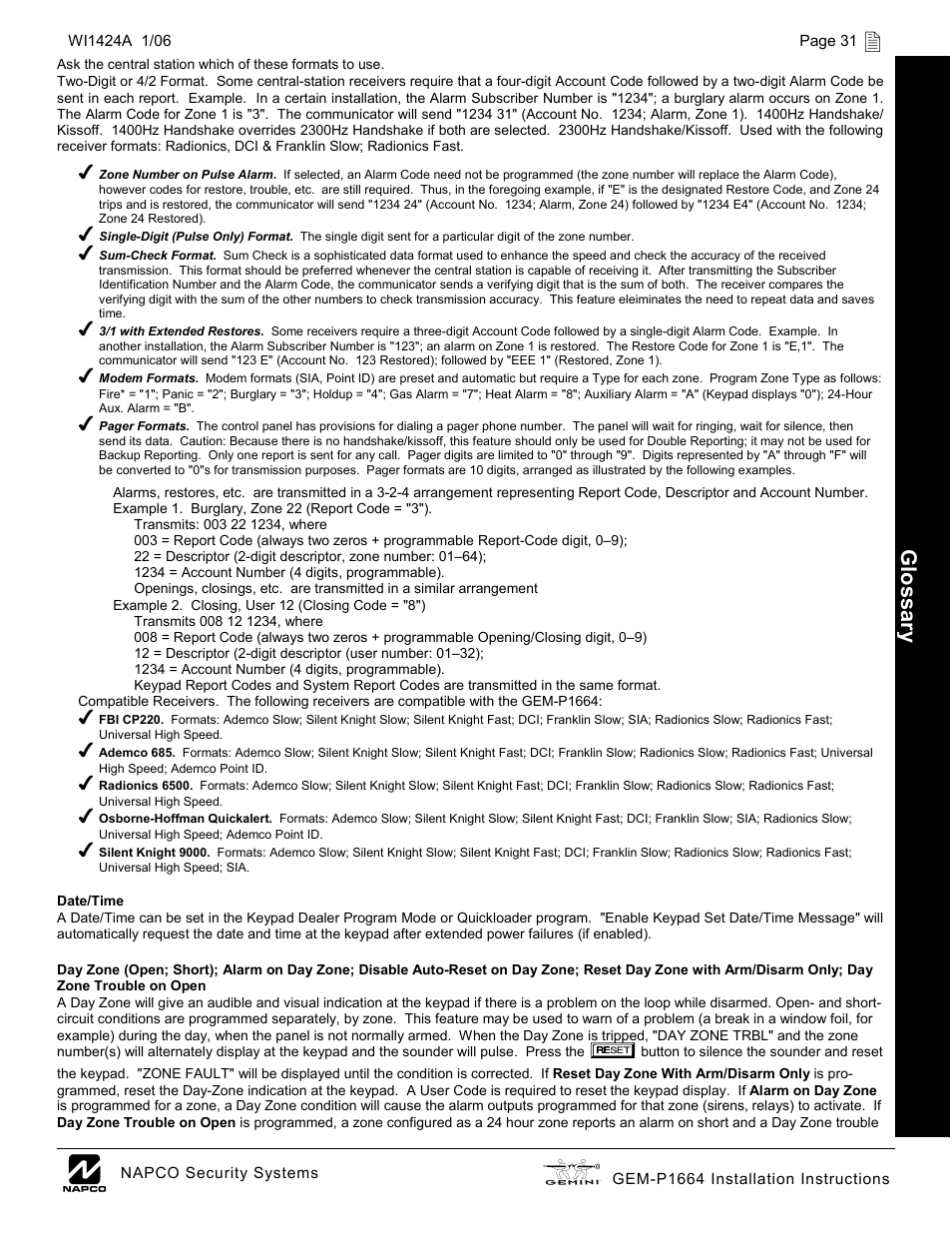 Glossar y | Napco Security Technologies GEM-P1664 User Manual | Page 31 / 60