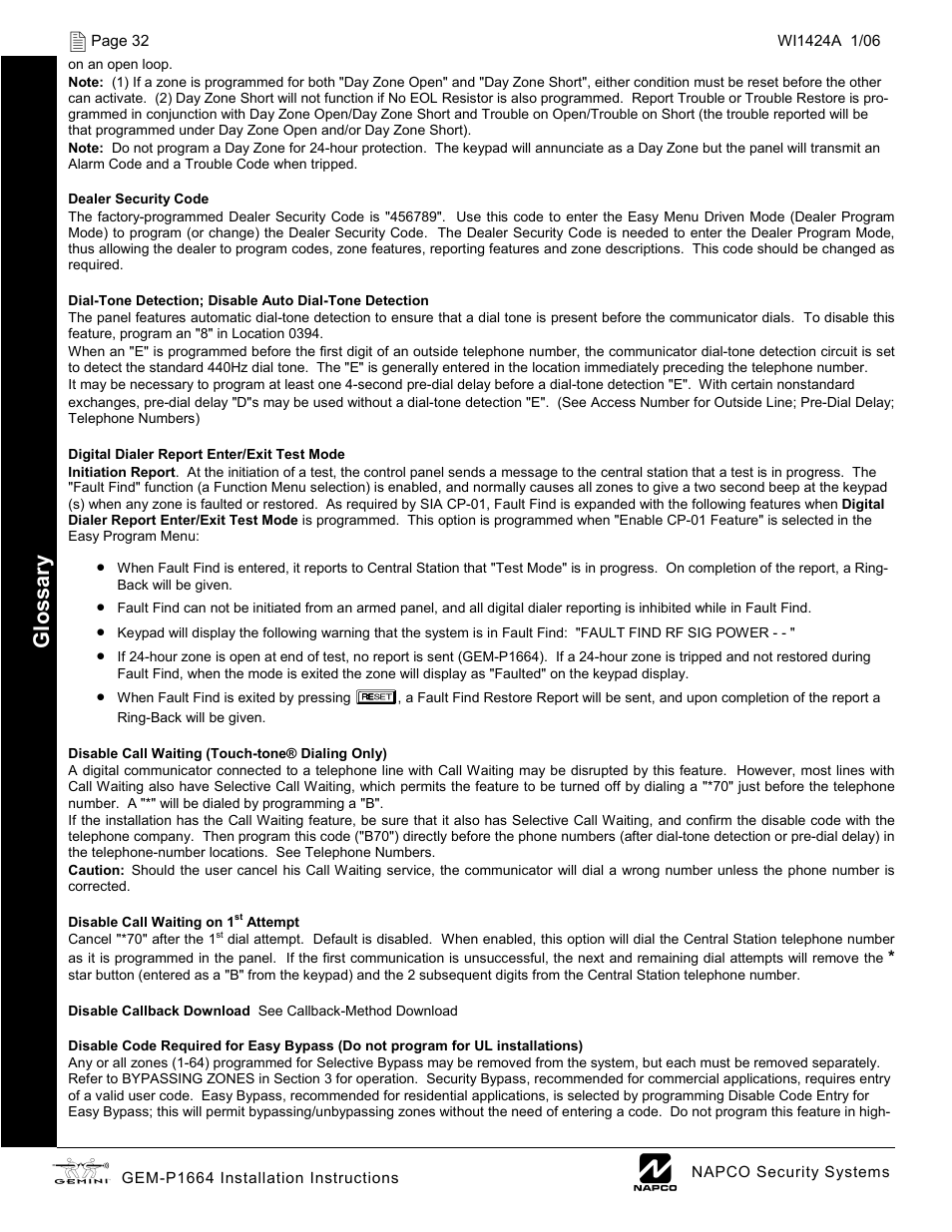 Glossar y | Napco Security Technologies GEM-P1664 User Manual | Page 32 / 60