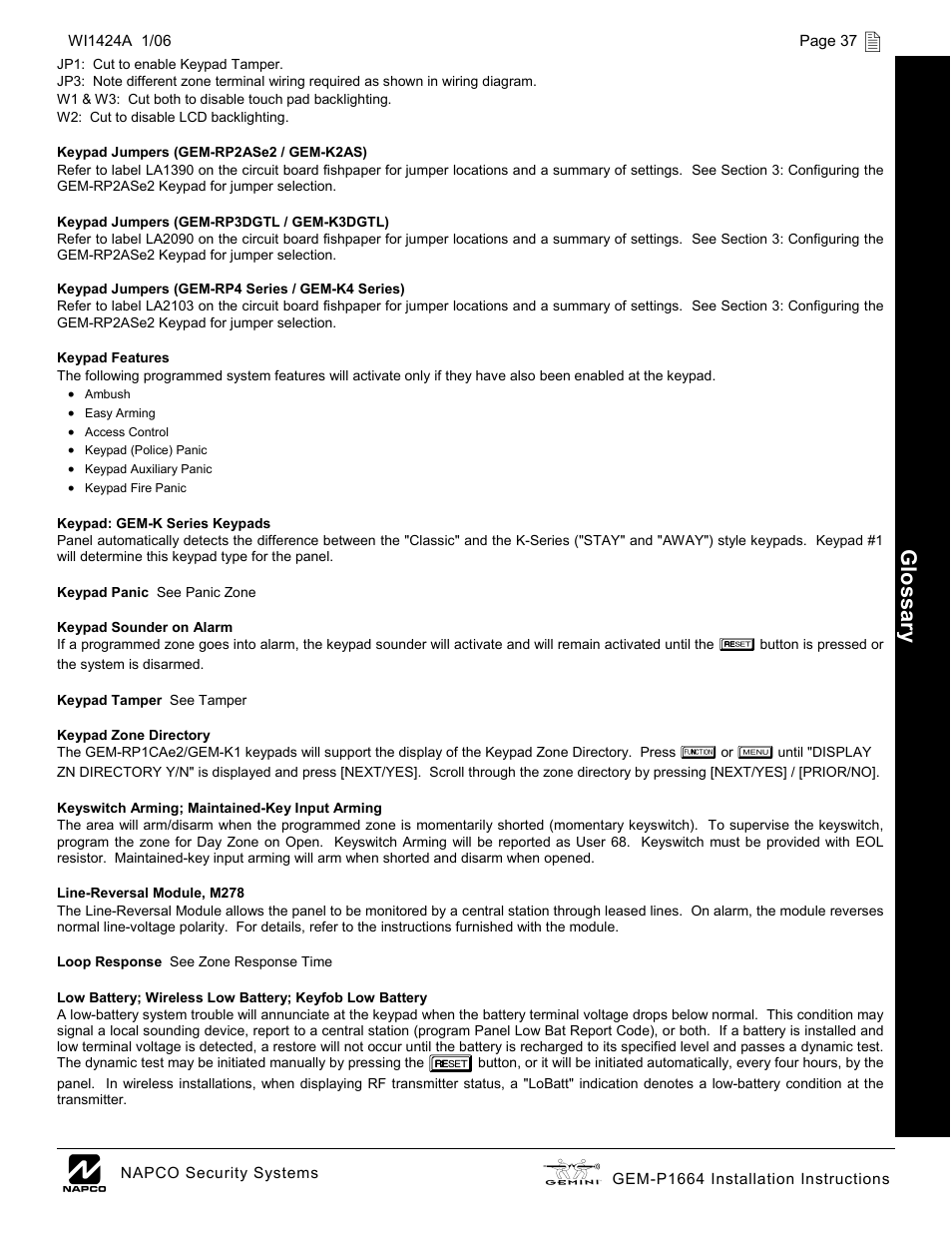 Glossar y | Napco Security Technologies GEM-P1664 User Manual | Page 37 / 60