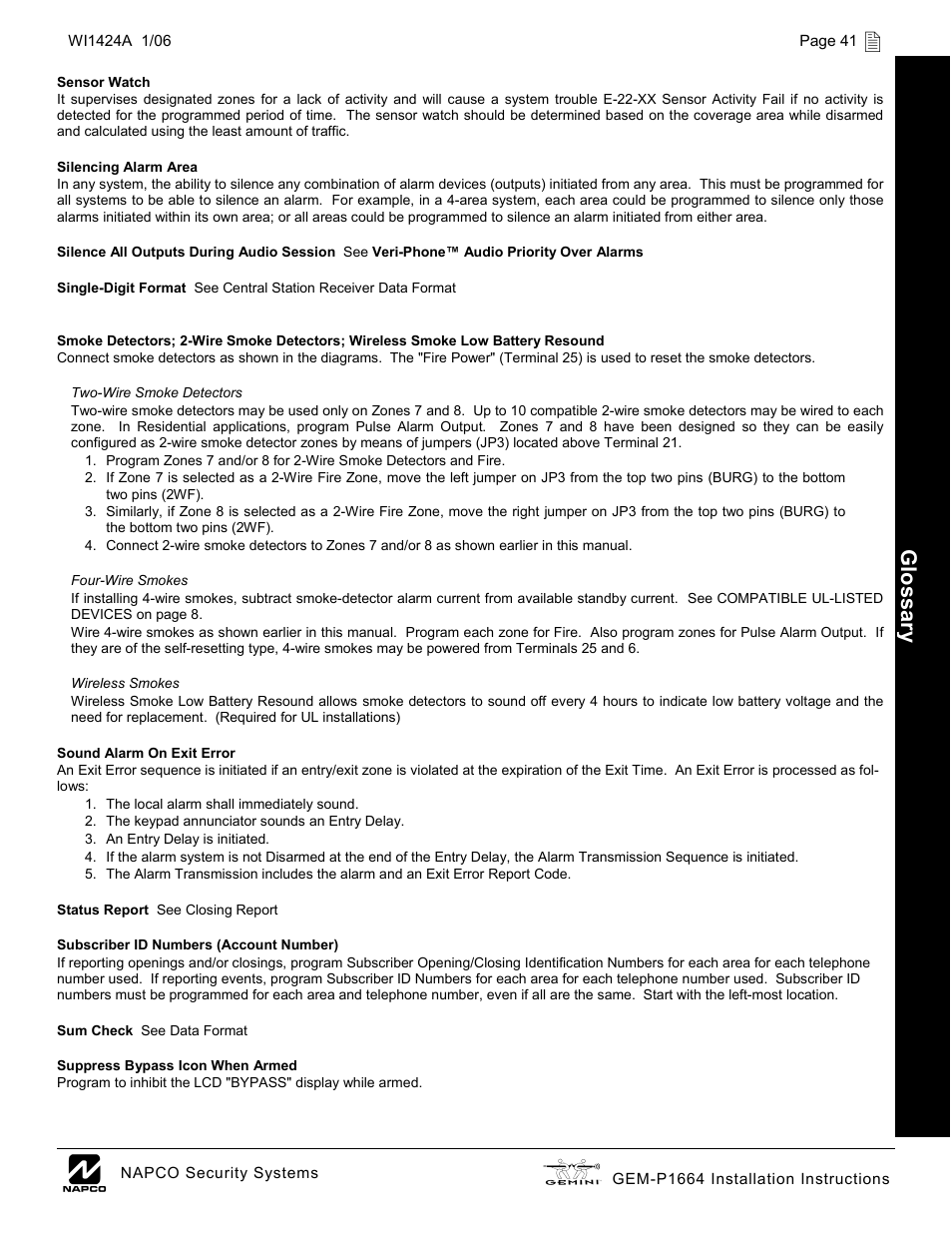 Glossar y | Napco Security Technologies GEM-P1664 User Manual | Page 41 / 60