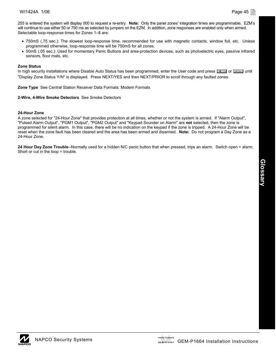 Glossar y | Napco Security Technologies GEM-P1664 User Manual | Page 45 / 60