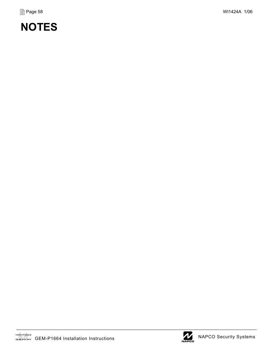 Napco Security Technologies GEM-P1664 User Manual | Page 58 / 60