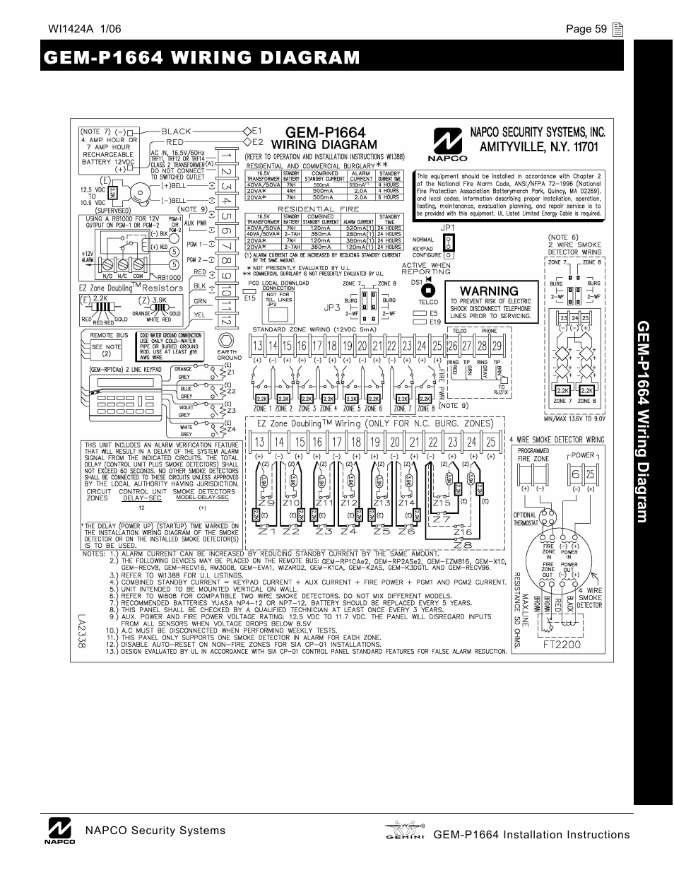 Gem-p1664 wiring diagram | Napco Security Technologies GEM-P1664 User Manual | Page 59 / 60