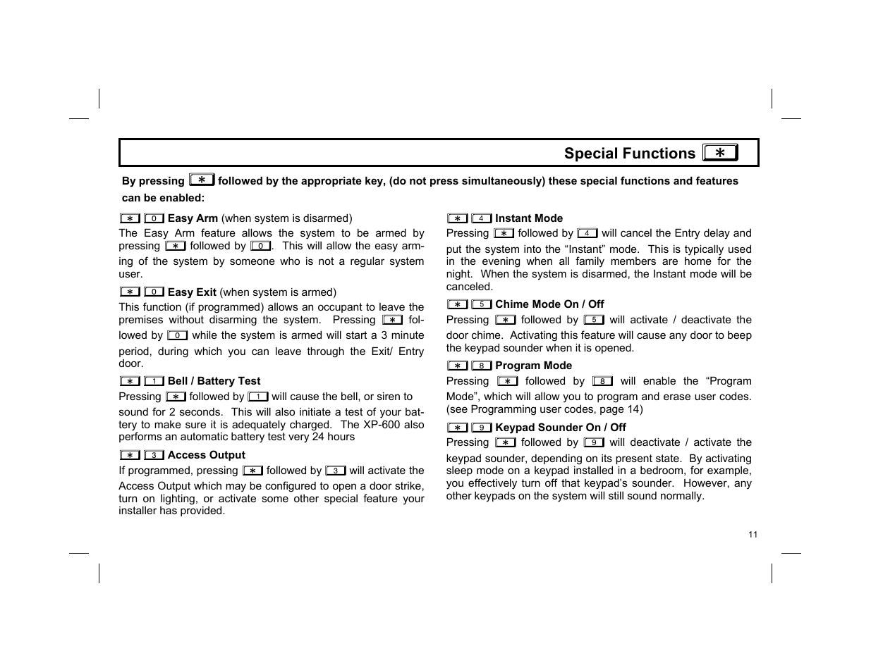 Special functions a | Napco Security Technologies NAPCO EXPRESS XP-600 User Manual | Page 11 / 16