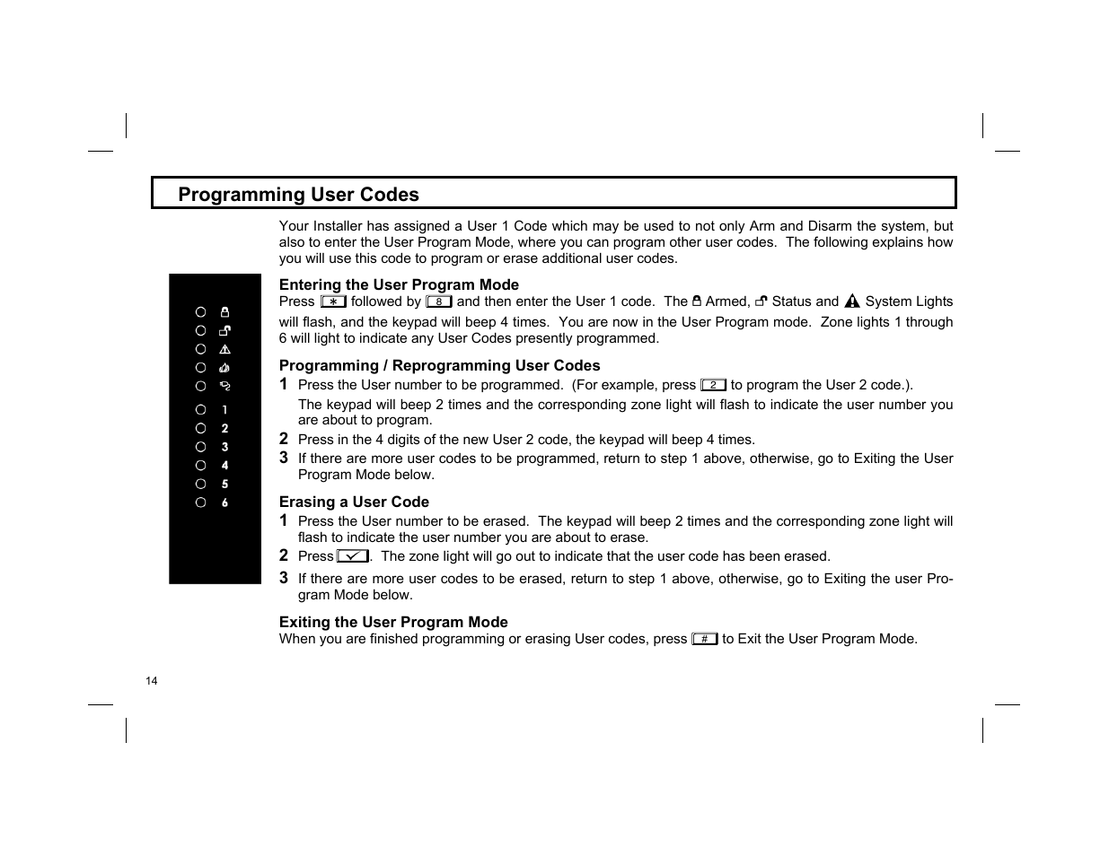 Programming user codes | Napco Security Technologies NAPCO EXPRESS XP-600 User Manual | Page 14 / 16