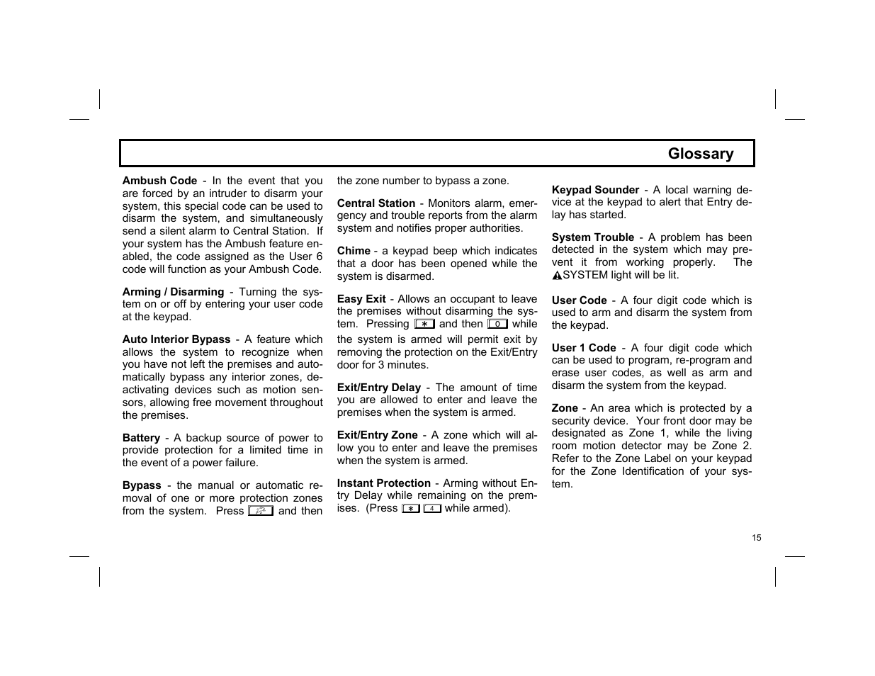 Glossary | Napco Security Technologies NAPCO EXPRESS XP-600 User Manual | Page 15 / 16
