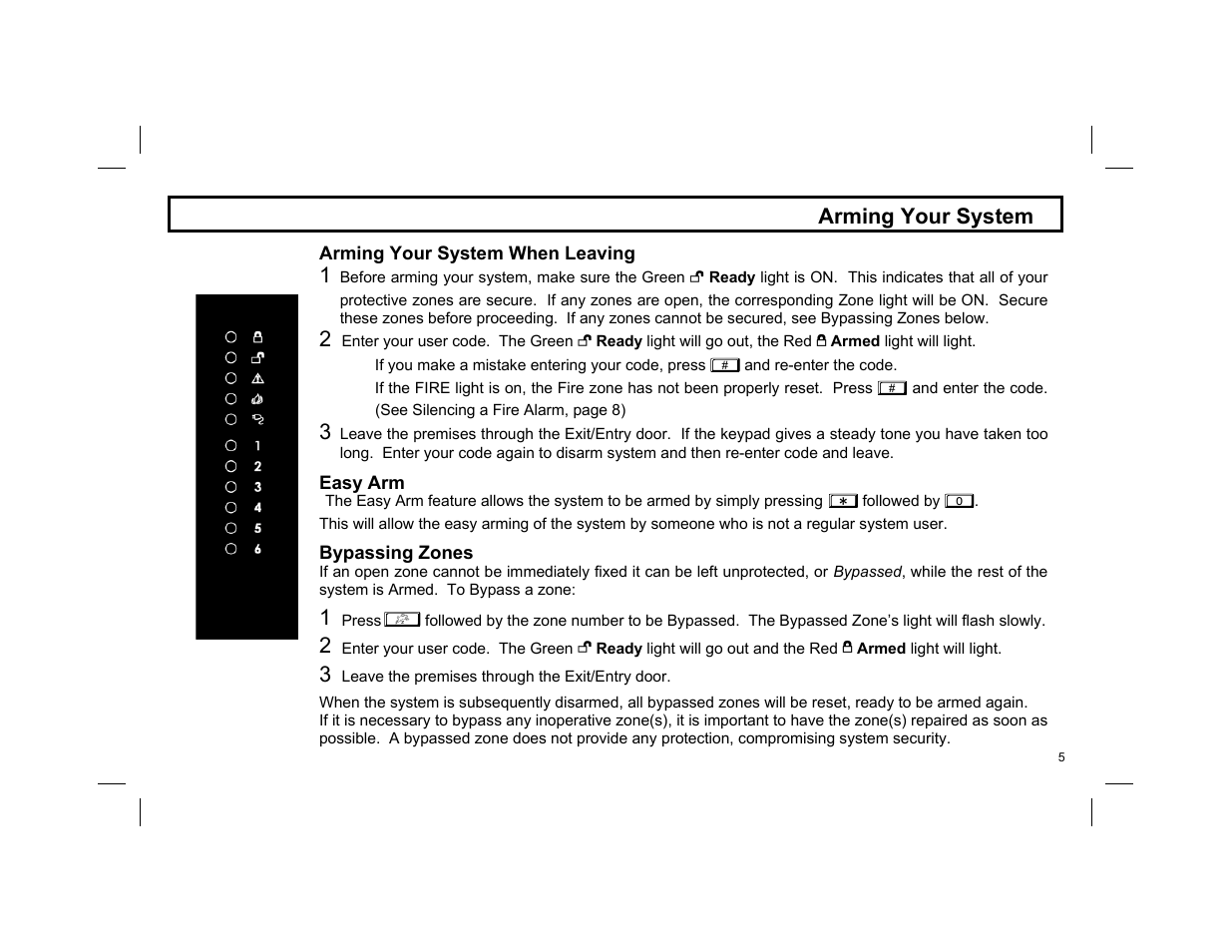 Arming your system | Napco Security Technologies NAPCO EXPRESS XP-600 User Manual | Page 5 / 16