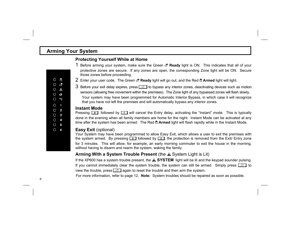 Arming your system | Napco Security Technologies NAPCO EXPRESS XP-600 User Manual | Page 6 / 16