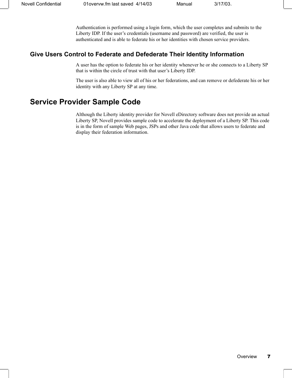 Service provider sample code | Novell eBook Reader User Manual | Page 11 / 52