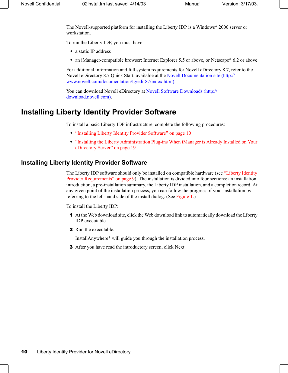 Installing liberty identity provider software | Novell eBook Reader User Manual | Page 14 / 52
