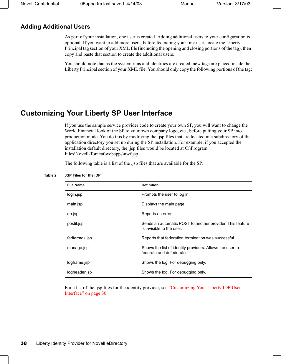 Adding additional users, Customizing your liberty sp user interface, Customizing your liberty sp user | Adding additional | Novell eBook Reader User Manual | Page 42 / 52