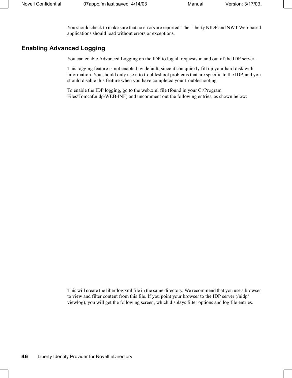 Enabling advanced logging | Novell eBook Reader User Manual | Page 50 / 52
