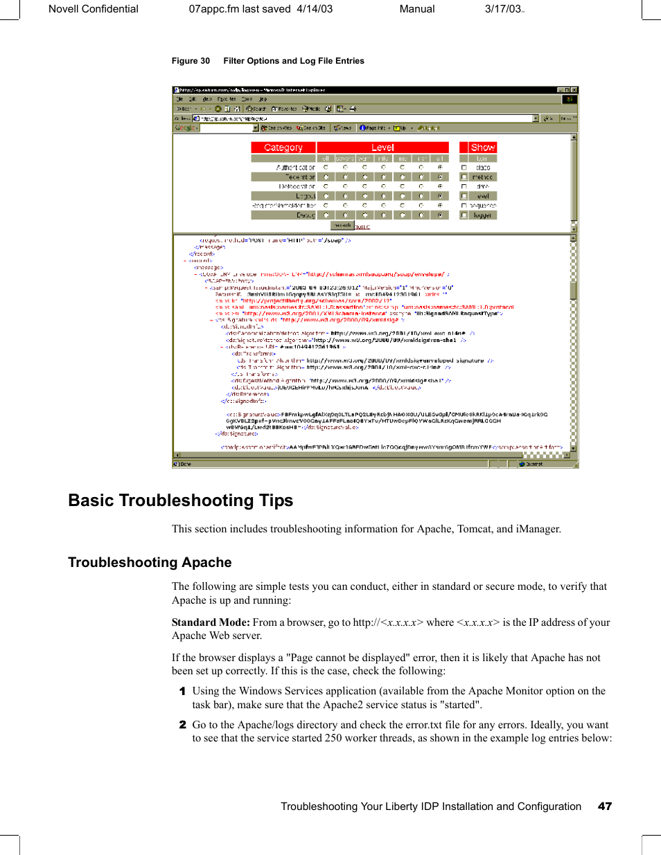 Basic troubleshooting tips, Troubleshooting apache | Novell eBook Reader User Manual | Page 51 / 52