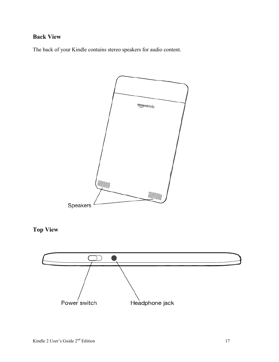 Back view, Top view | Nuance comm KINDLE 2 User Manual | Page 17 / 99