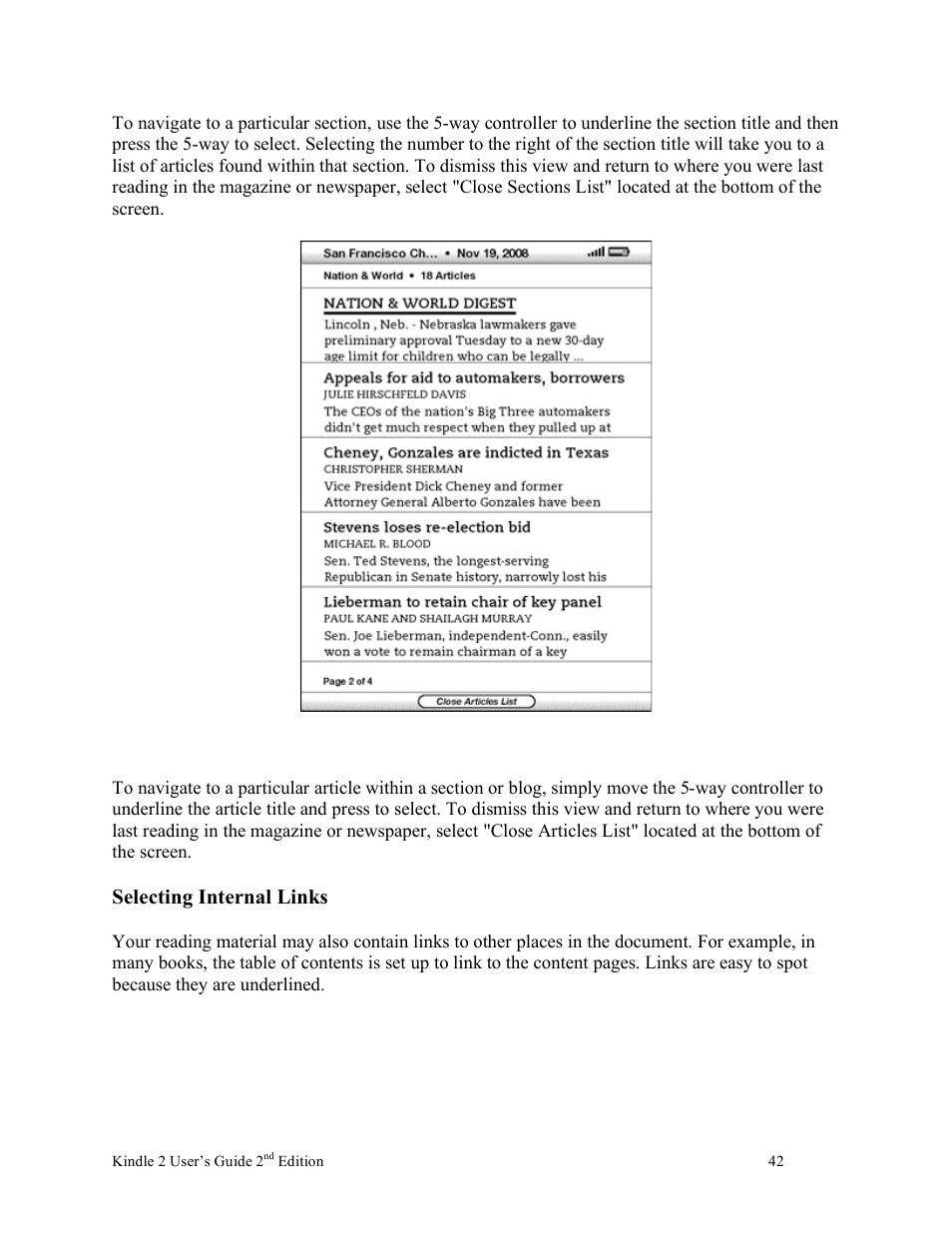 Selecting internal links | Nuance comm KINDLE 2 User Manual | Page 42 / 99