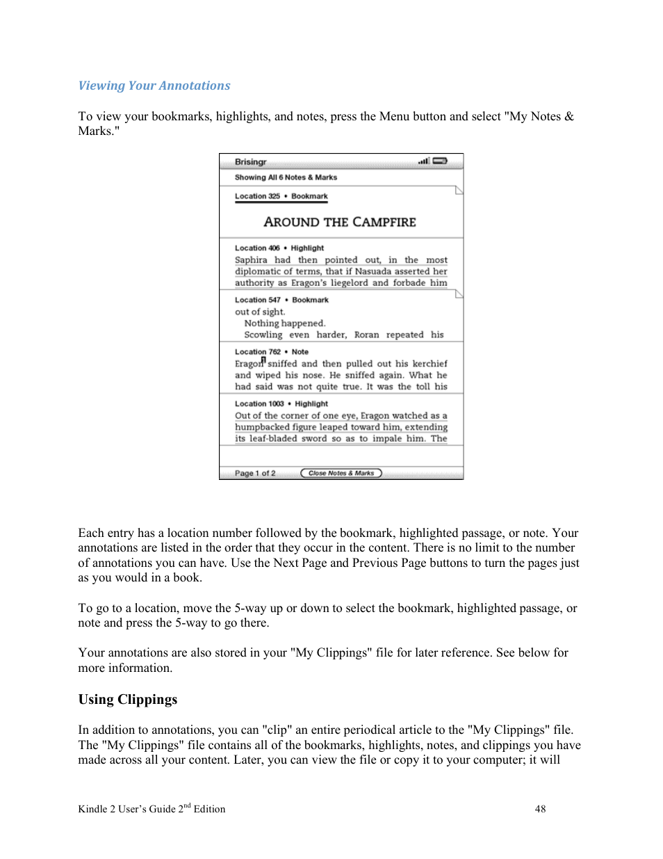 Using clippings | Nuance comm KINDLE 2 User Manual | Page 48 / 99