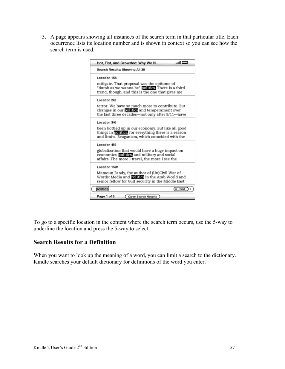 Search results for a definition | Nuance comm KINDLE 2 User Manual | Page 57 / 99