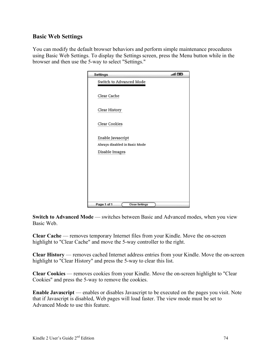 Basic web settings | Nuance comm KINDLE 2 User Manual | Page 74 / 99