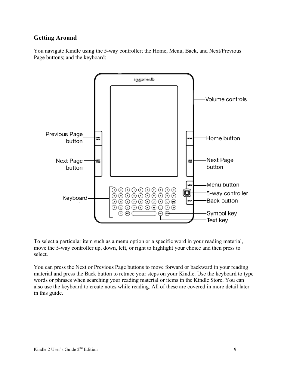 Getting around | Nuance comm KINDLE 2 User Manual | Page 9 / 99