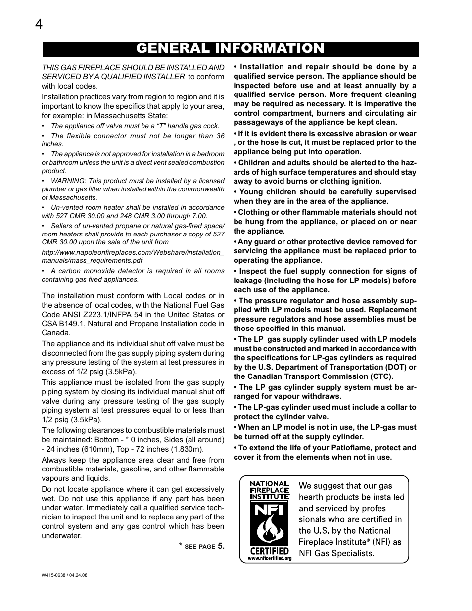 General information | Napoleon Fireplaces Patioflame GPFN User Manual | Page 4 / 12