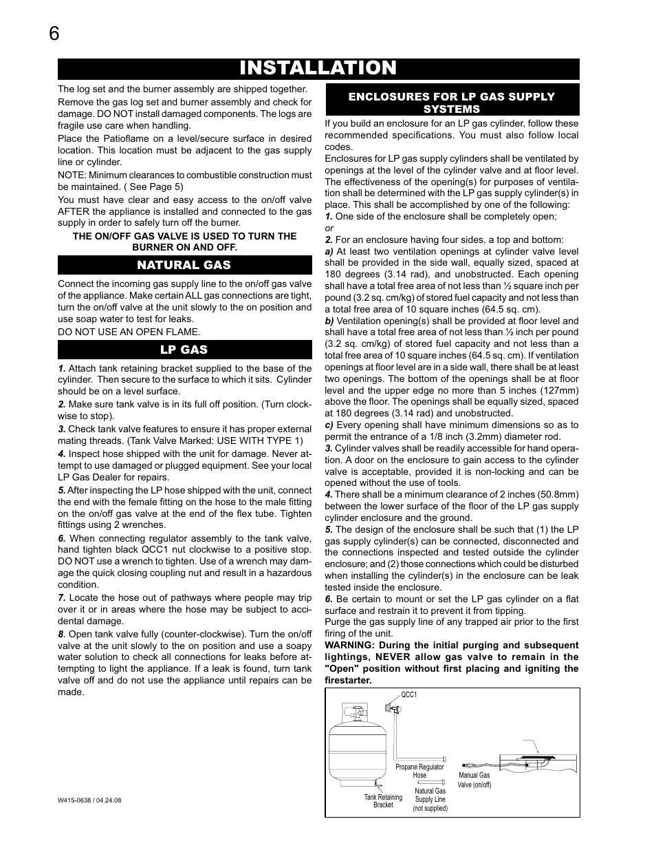 Installation | Napoleon Fireplaces Patioflame GPFN User Manual | Page 6 / 12