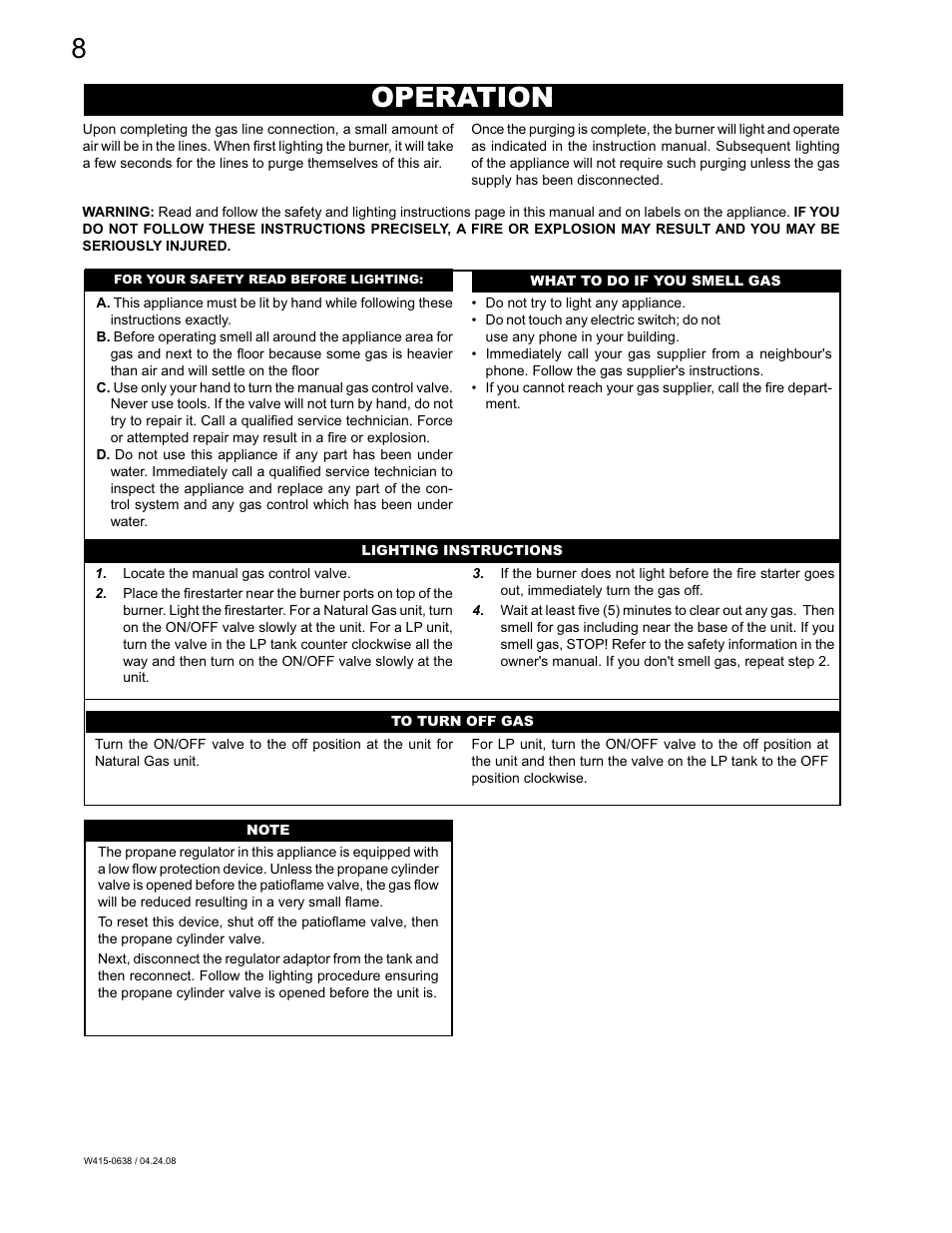 Operation | Napoleon Fireplaces Patioflame GPFN User Manual | Page 8 / 12