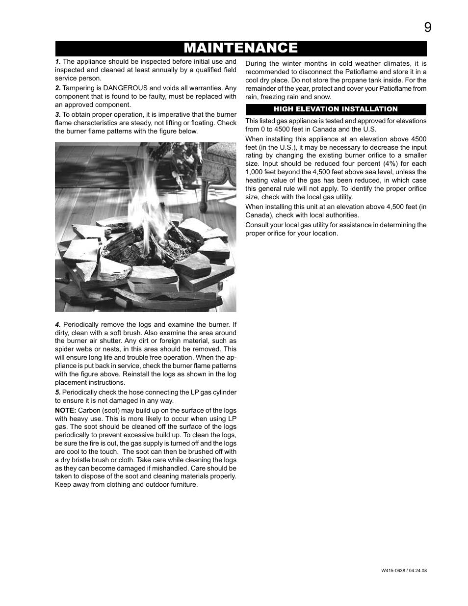 Maintenance | Napoleon Fireplaces Patioflame GPFN User Manual | Page 9 / 12