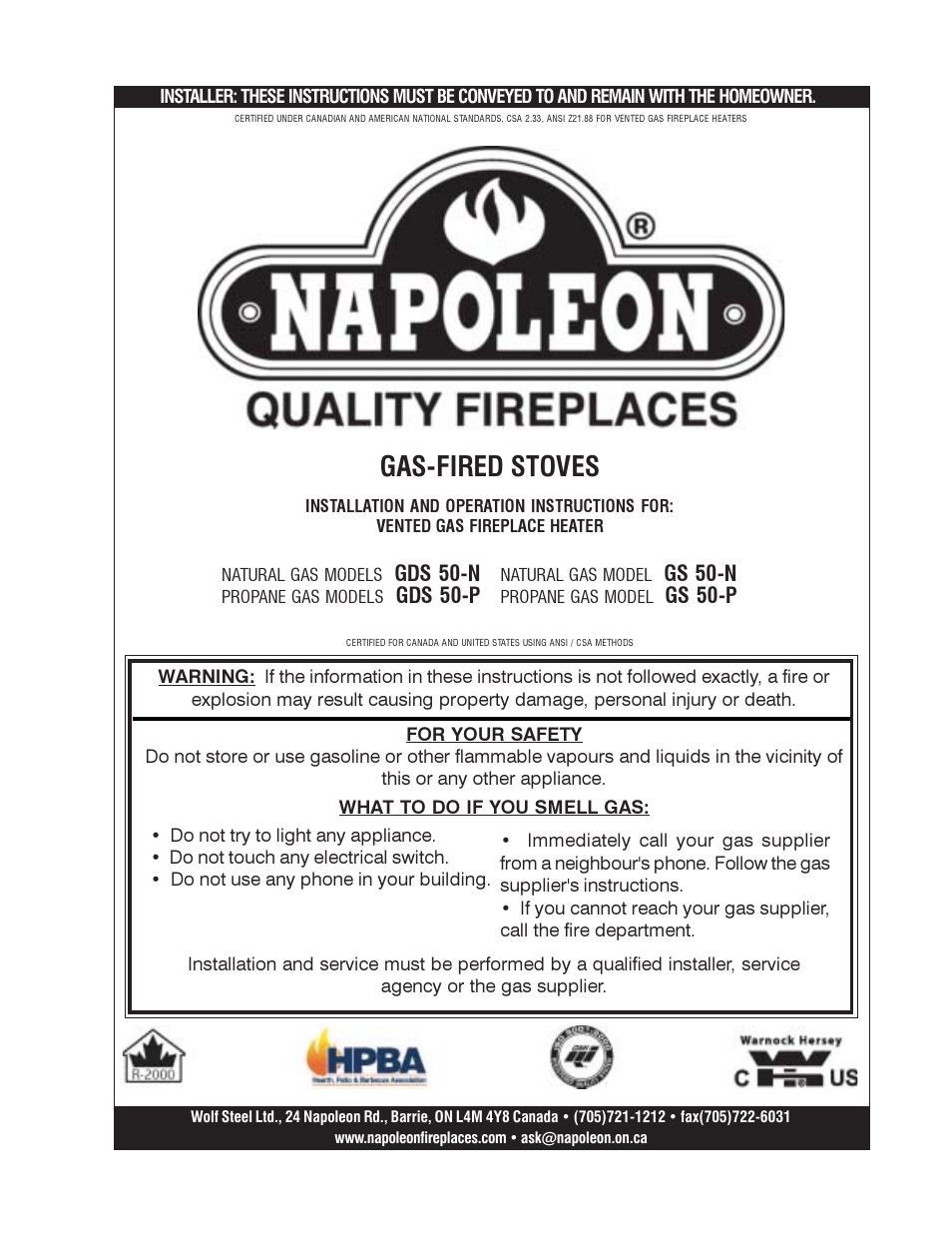 Napoleon Fireplaces GDS 50-N User Manual | 24 pages