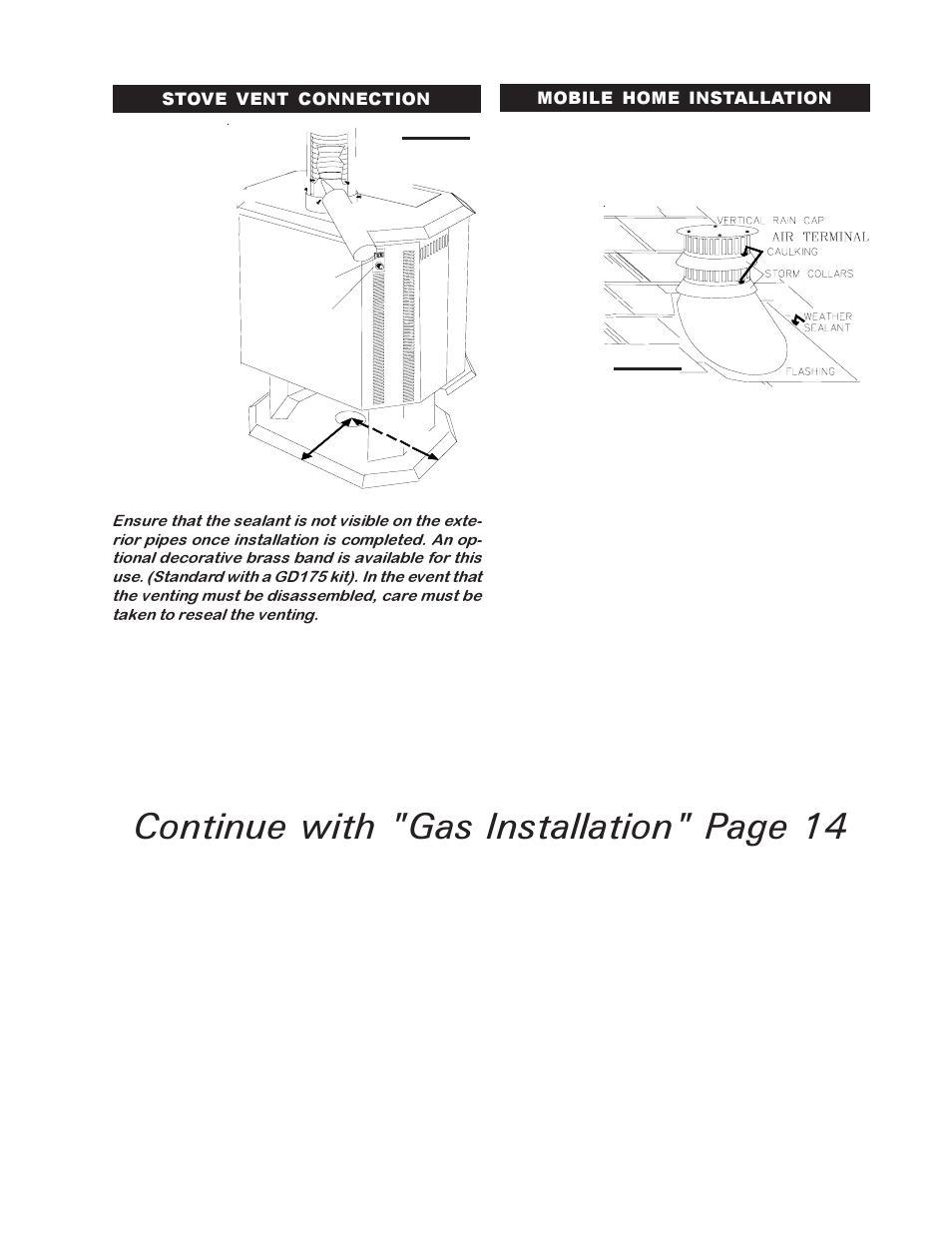 Continue with "gas installation" page 14 | Napoleon Fireplaces GDS 50-N User Manual | Page 11 / 24