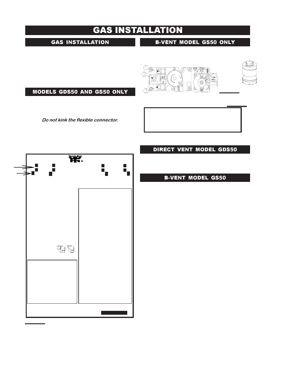 Gas installation, Do not kink the flexible connector, Figure 34 | Napoleon Fireplaces GDS 50-N User Manual | Page 14 / 24