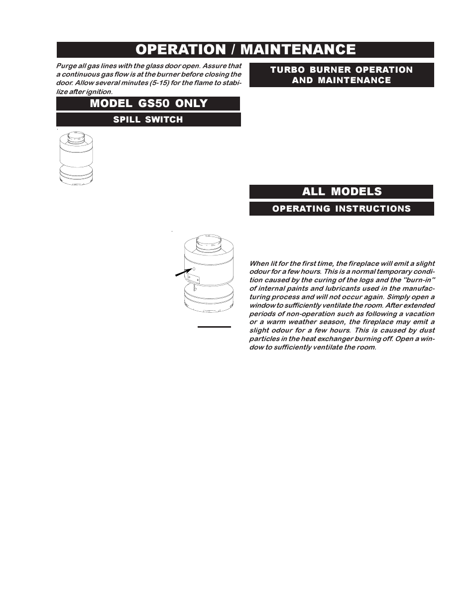 Operation / maintenance, Model gs50 only, All models | Napoleon Fireplaces GDS 50-N User Manual | Page 17 / 24