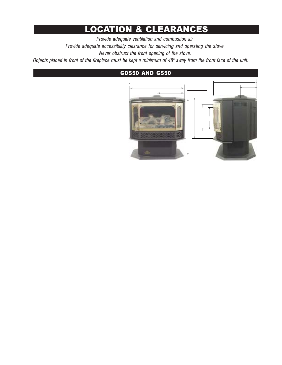 Location & clearances | Napoleon Fireplaces GDS 50-N User Manual | Page 5 / 24