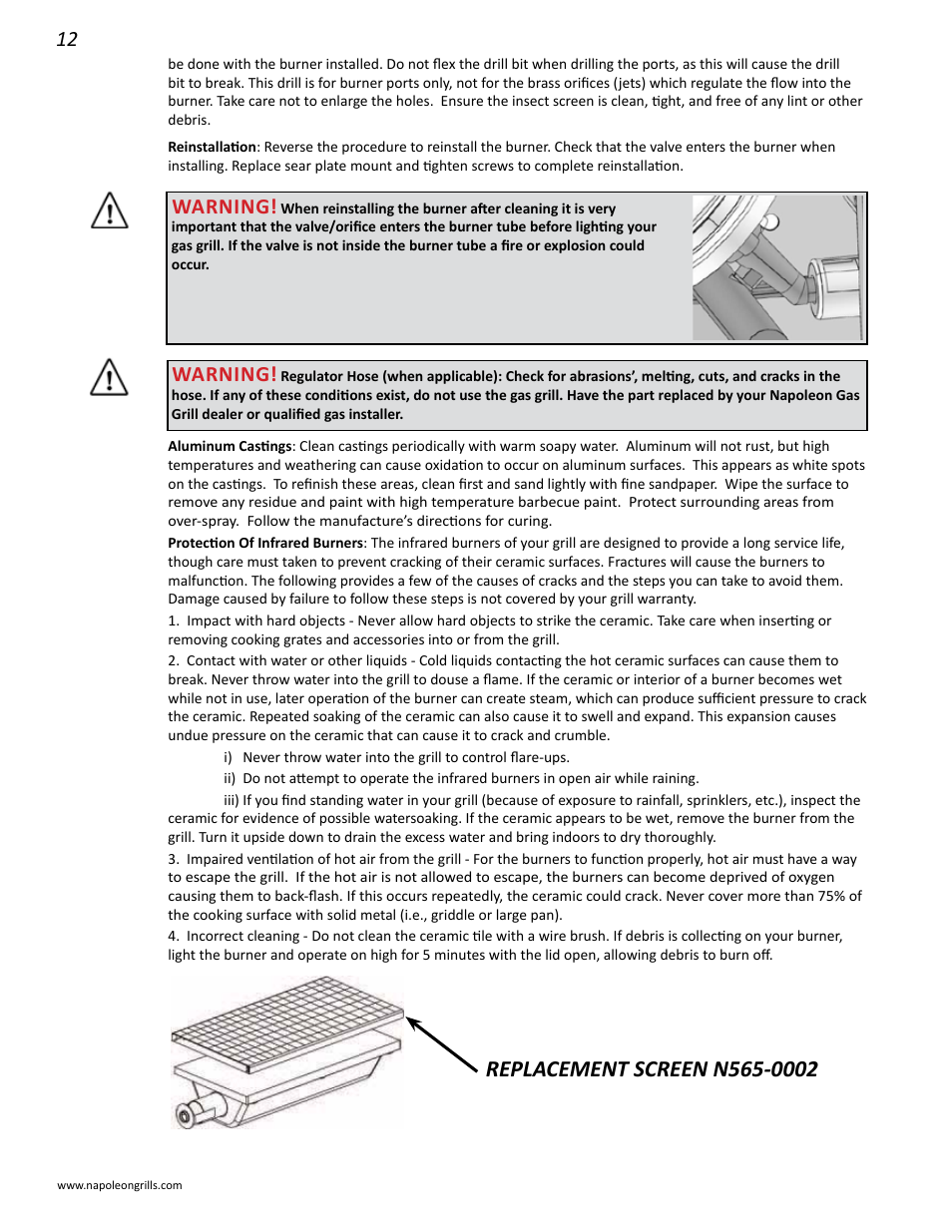Warning | Napoleon Grills BIPRO 600 User Manual | Page 12 / 30