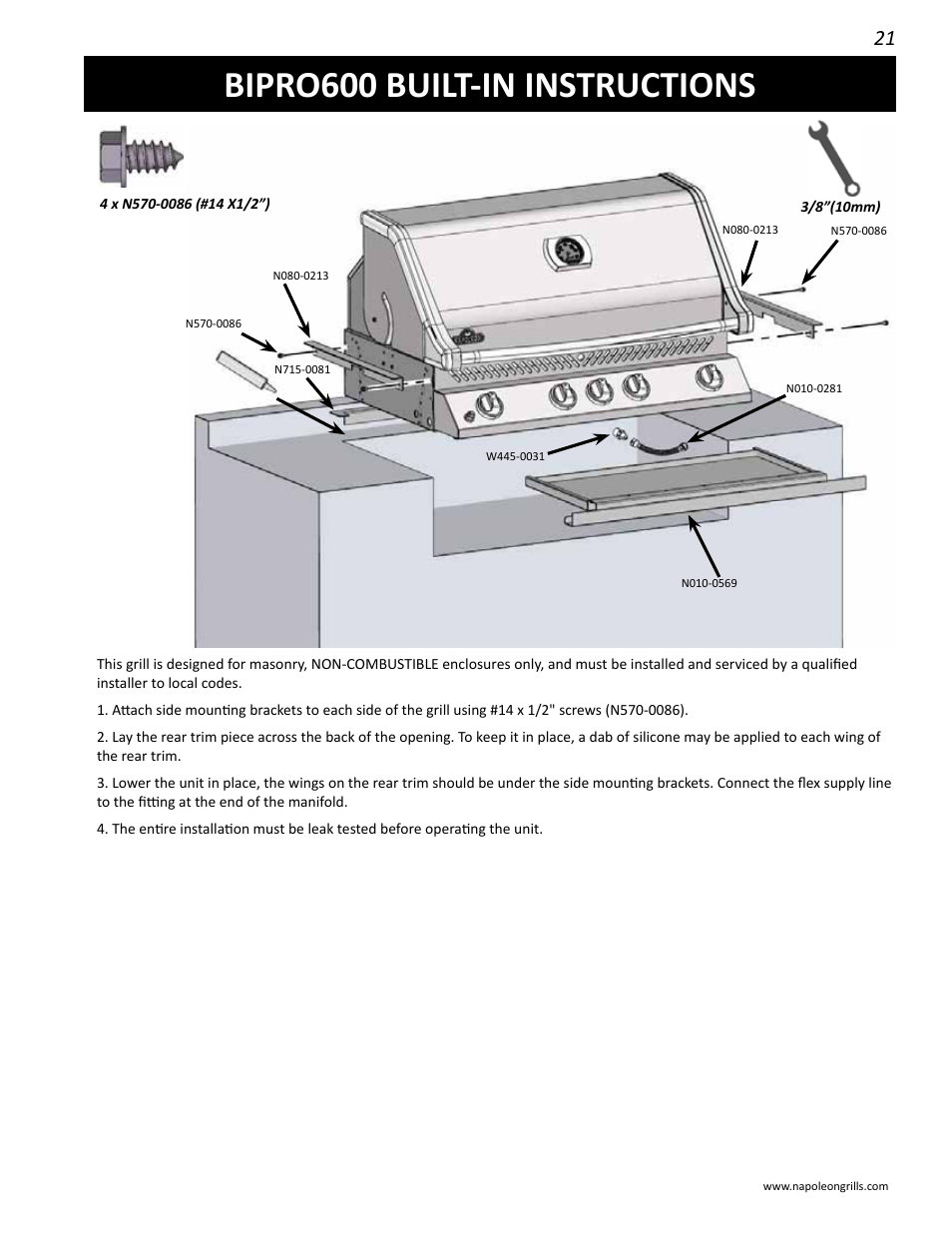 Bipro600 built-in instructions | Napoleon Grills BIPRO 600 User Manual | Page 21 / 30