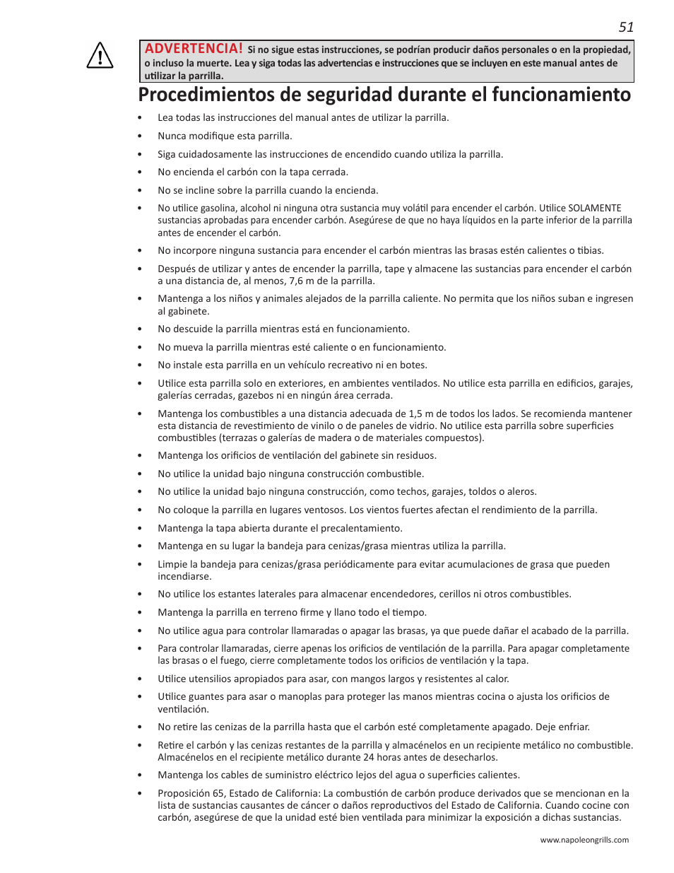 Advertencia | Napoleon Grills NK22CK-L User Manual | Page 51 / 76